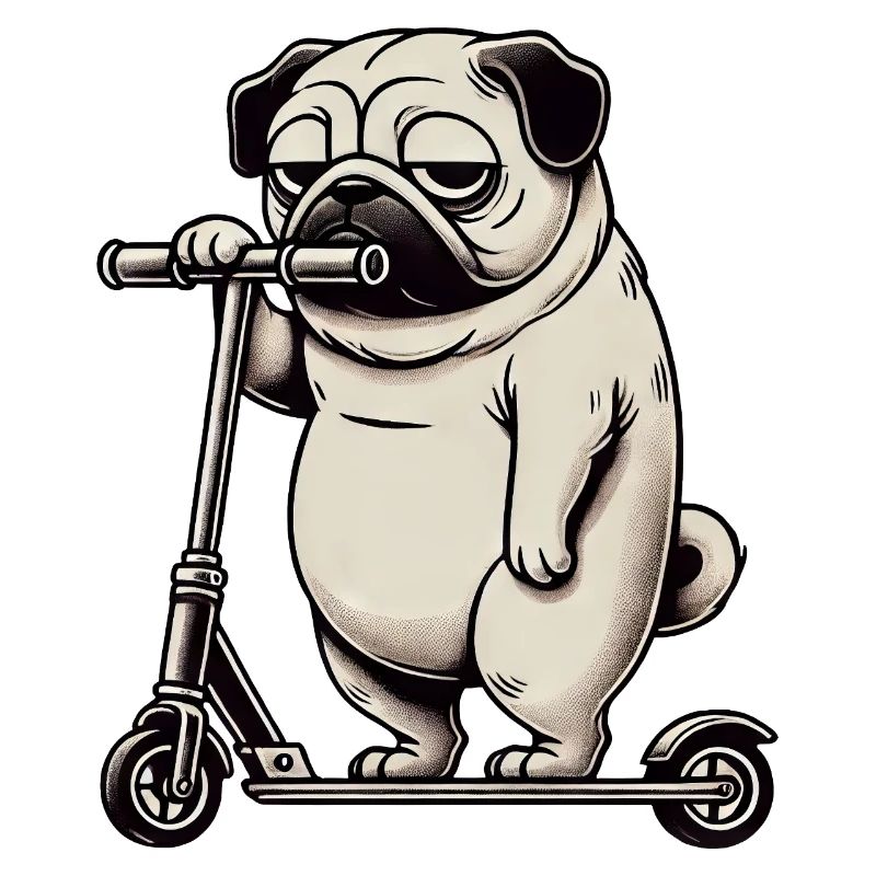 Funny Pug Scooter Scooter Kickroller Grumpy