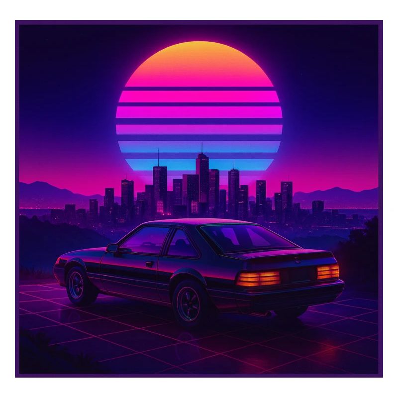 Neon Outrun Sunset Auto – Retro Synthwave