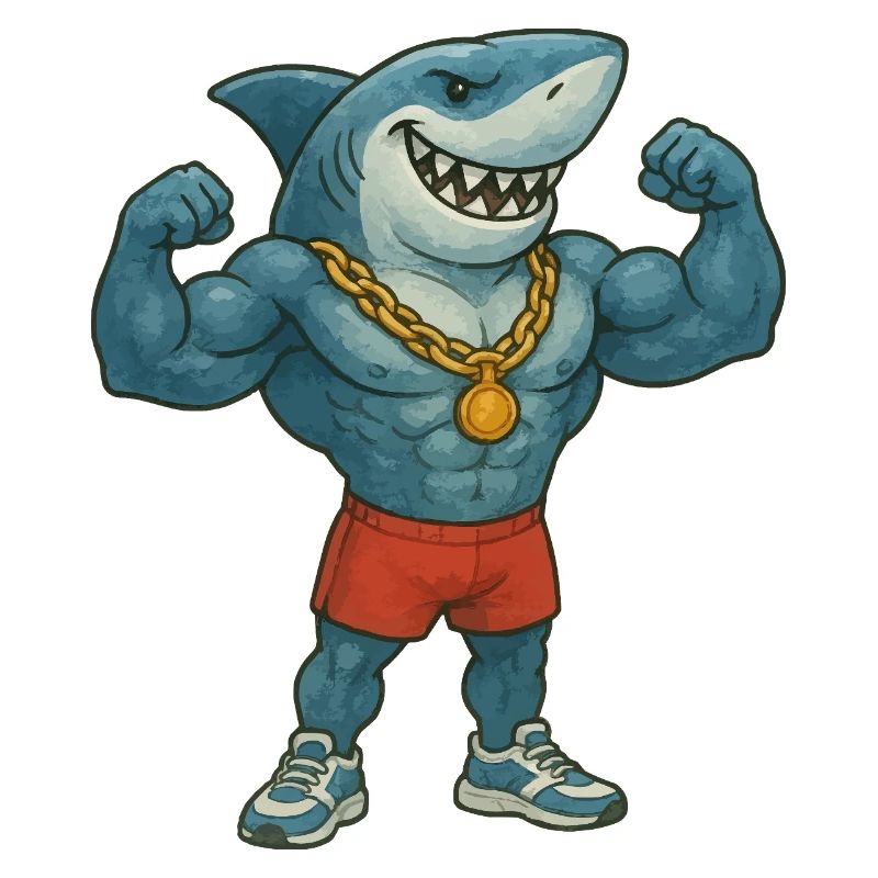 requin-bande dessinée-bodybuilder