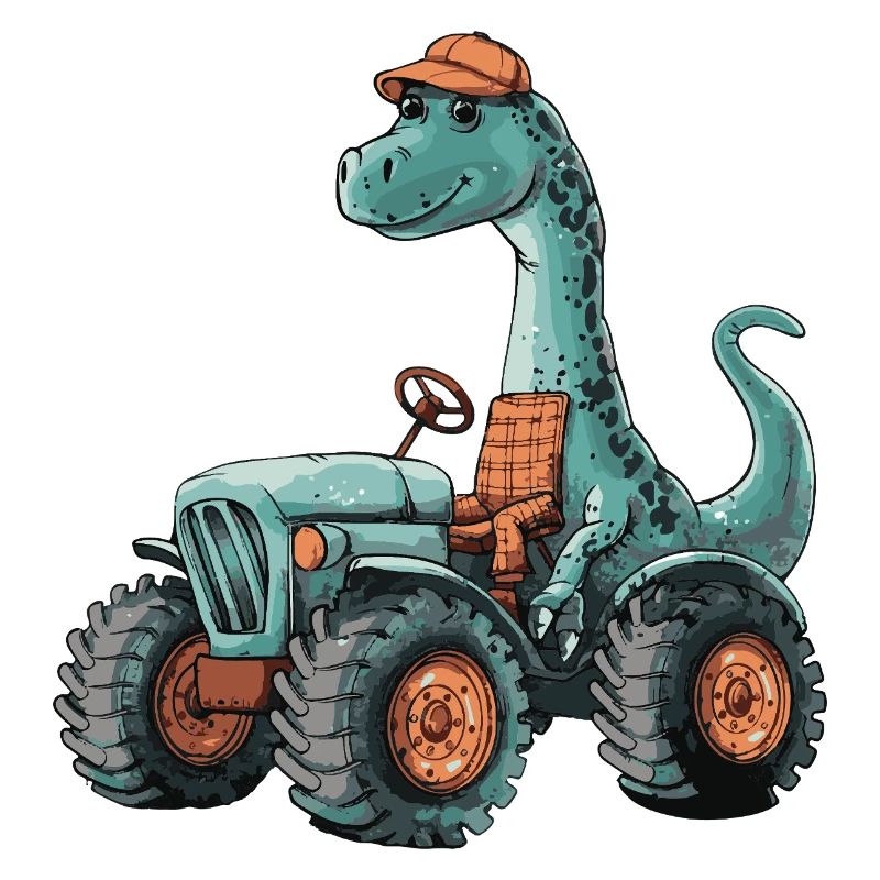 Dinosaur Brontosaurus Tractor Farmer