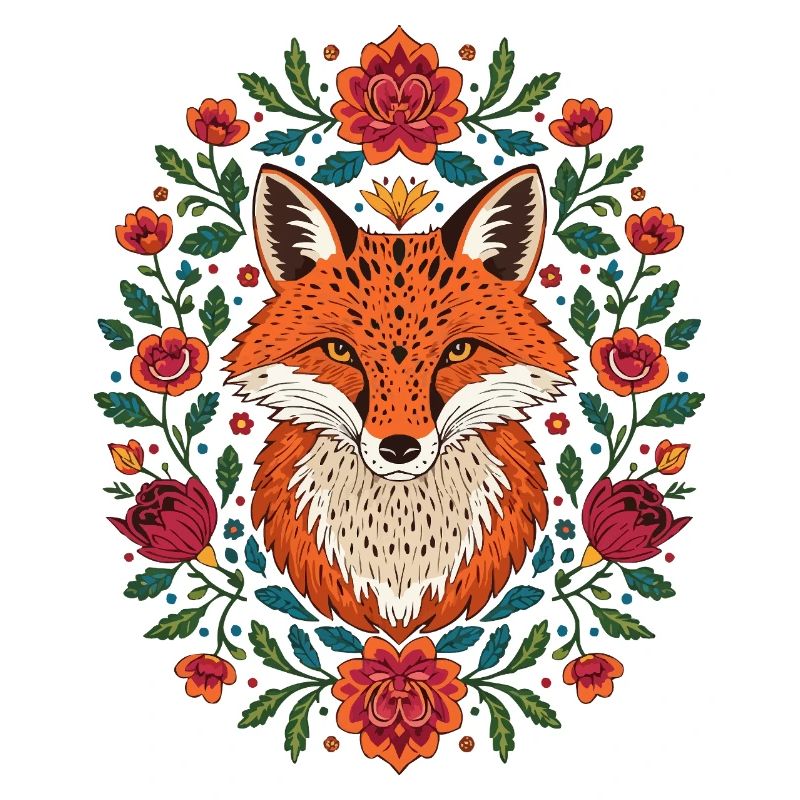 Fuchs im Blütenkranz Farbexplosion