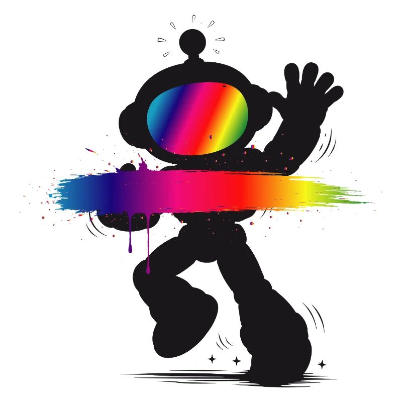 Roboter Silhouette Regenbogen Splash Design  