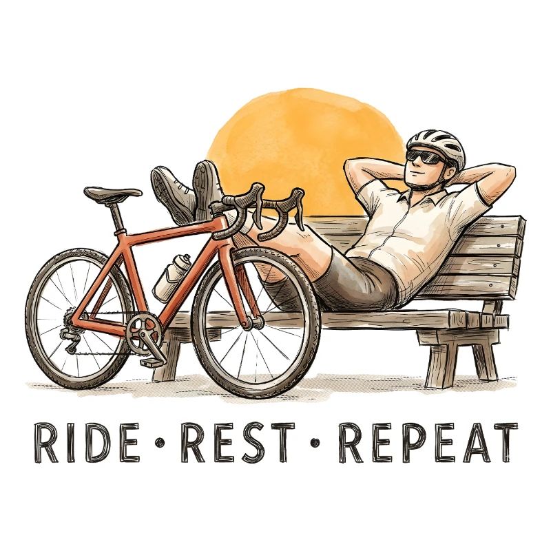 Ride Rest Repeat – Bicycle Drawing Retro