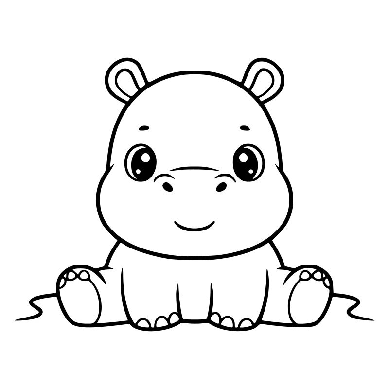Cute Baby Hippo Comic Outline
