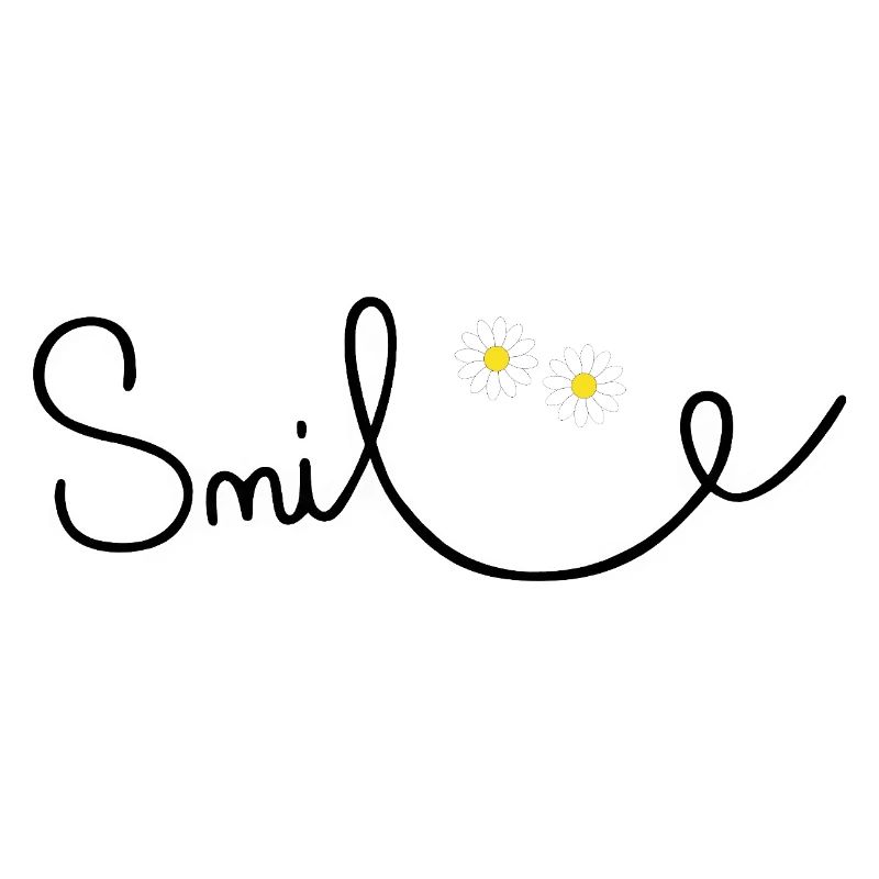 Flowery smile in cursive script