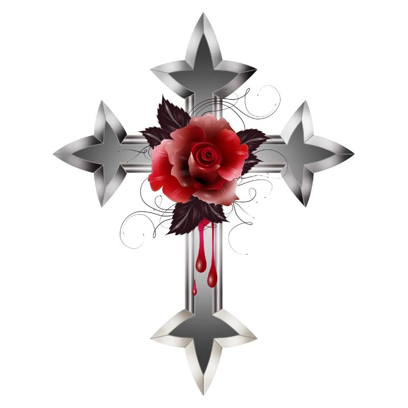 expressive gothic cross with red rose