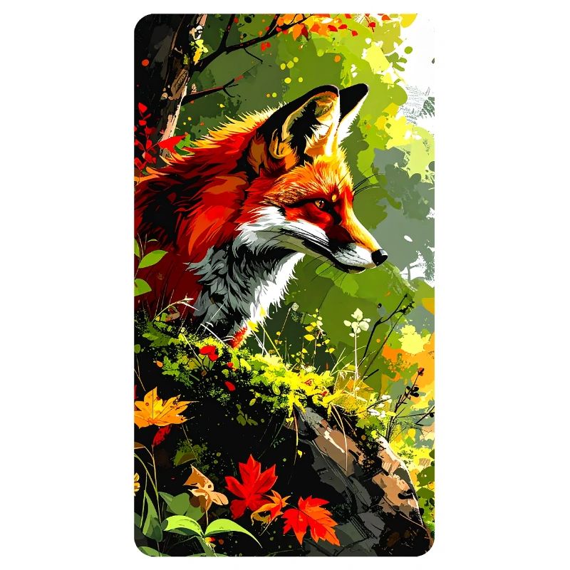 Fuchs mit Herbstlaub im Wald  (Blick nach Rechts)