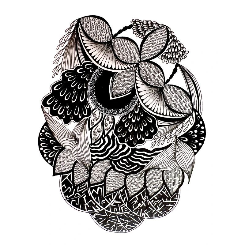 Black and White Leaf Pattern Circle Design
