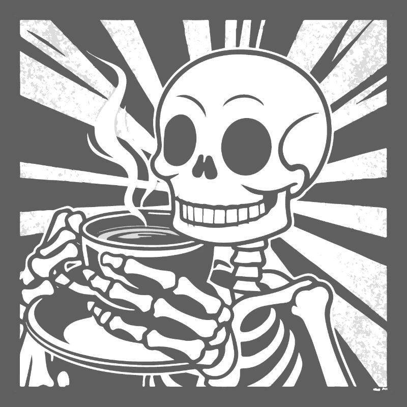 Skeleton drinking coffee