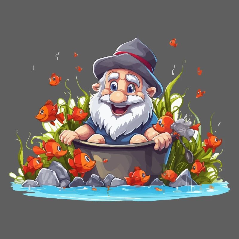 Gnome in the bathing pot by the pond