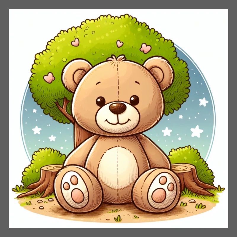 Teddybär vor einem Baum
