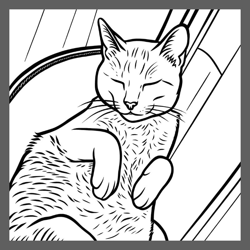 Dessin au trait du chat endormi