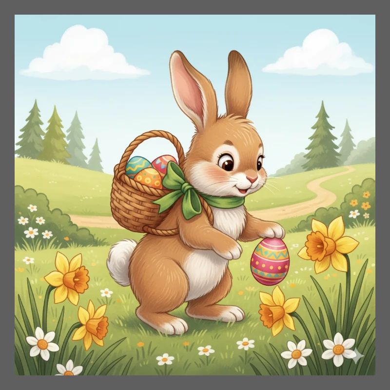 Osterhase mit Korb und Eiern