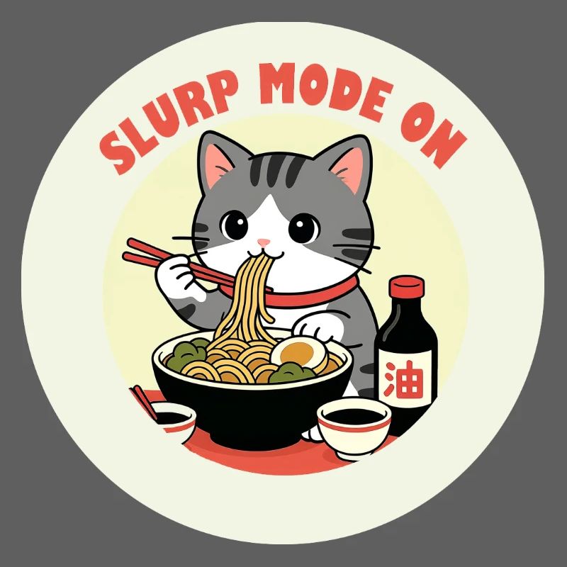 Chaton mangeant Ramen Mode Slurp