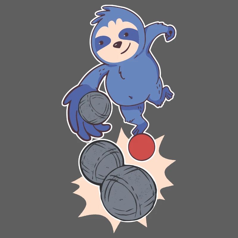 Sloth boules player throws boules balls petanque