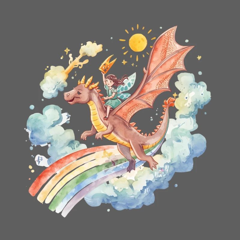 Mädchen mit Drachen und Regenbogen