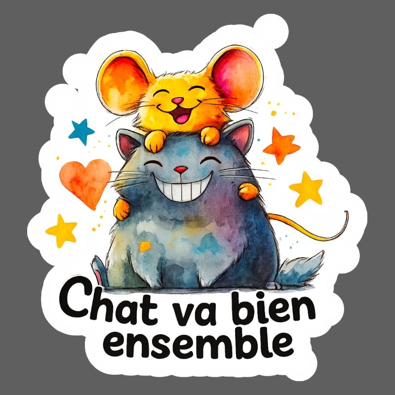Chat et Souris Heureux Ensemble