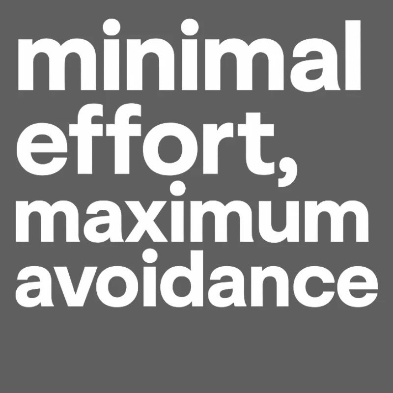 minimal effort maximum avoidance | Ironie, Minimal