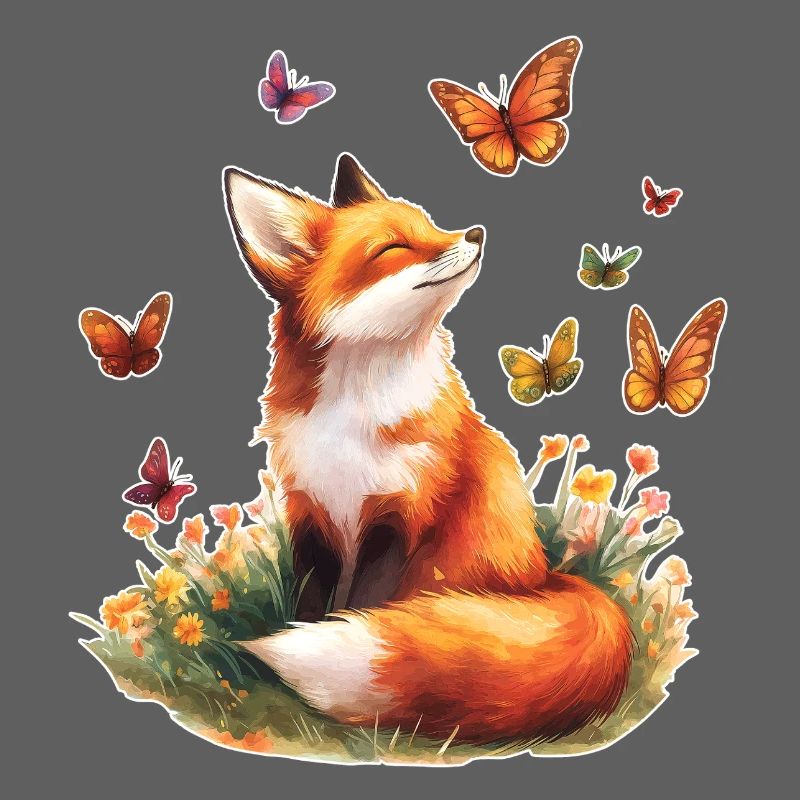 Fox with butterflies