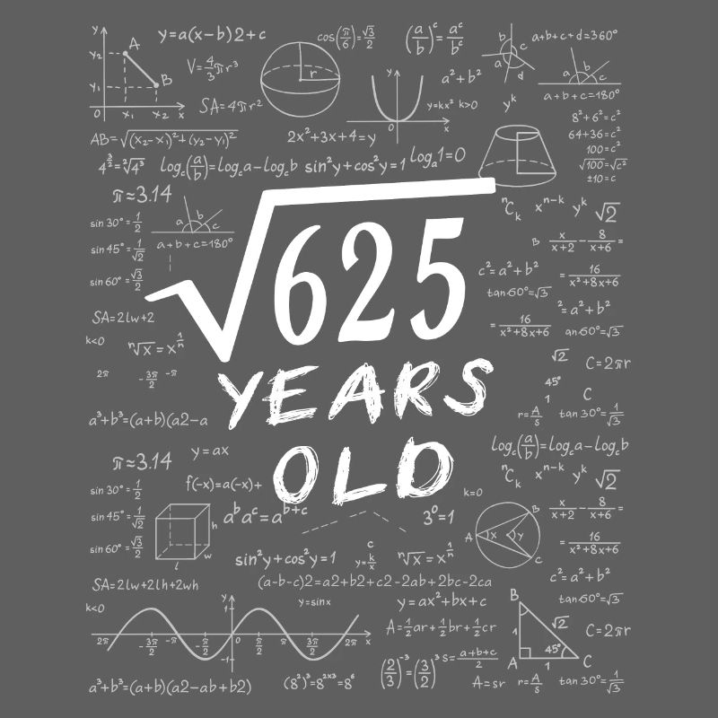25th Anniversary 25 years Square root of 625 math