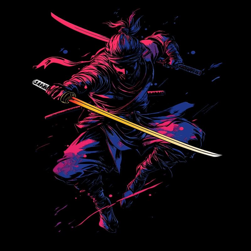 Japanese samurai in neon colors