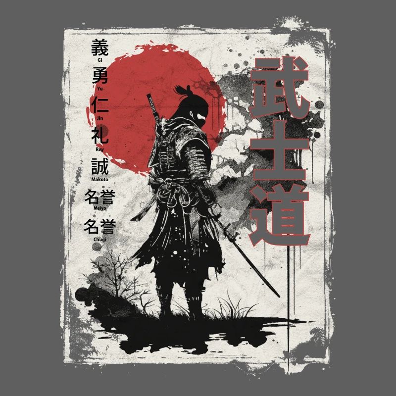 Samurai Warrior with Red Sun Backdrop