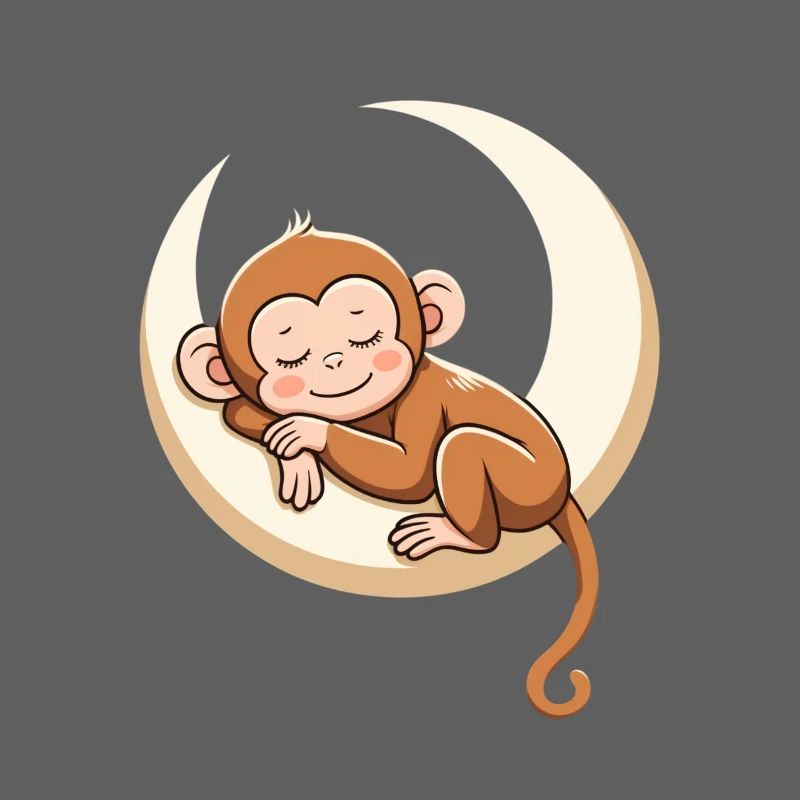 Sleeping monkey on moon pillow