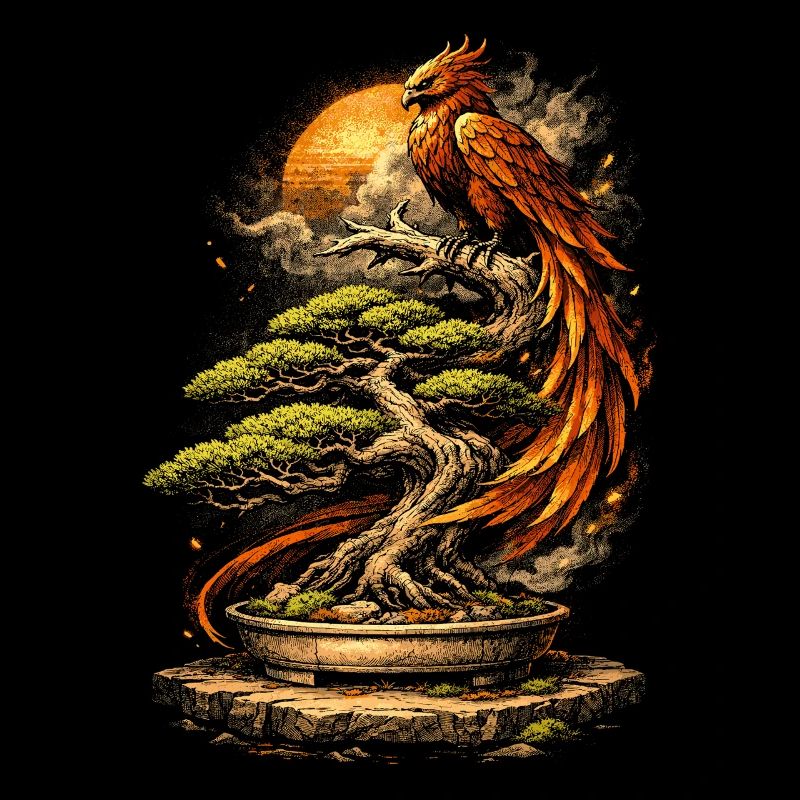 Bonsai tree with phoenix