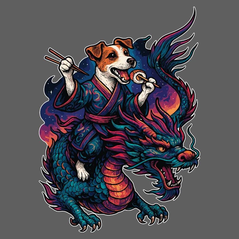 Sushi Jack Russell Terrier Kimono Drache Geschenk