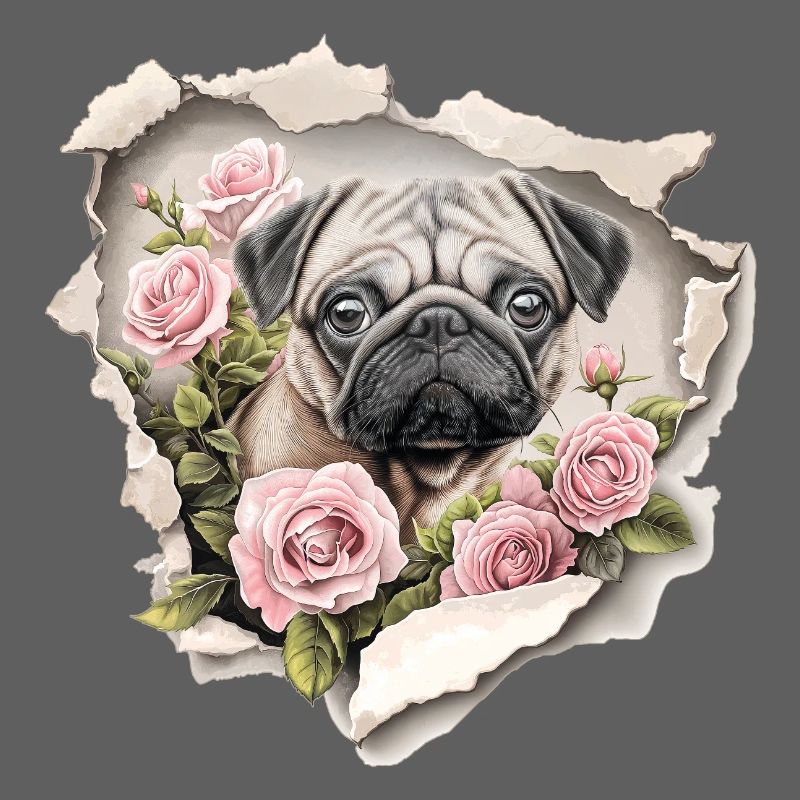 Mops Blumen Vintage