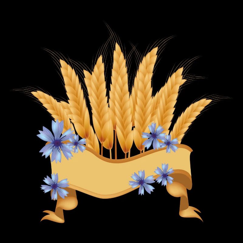 Wheat ears and cornflower blossoms with banners