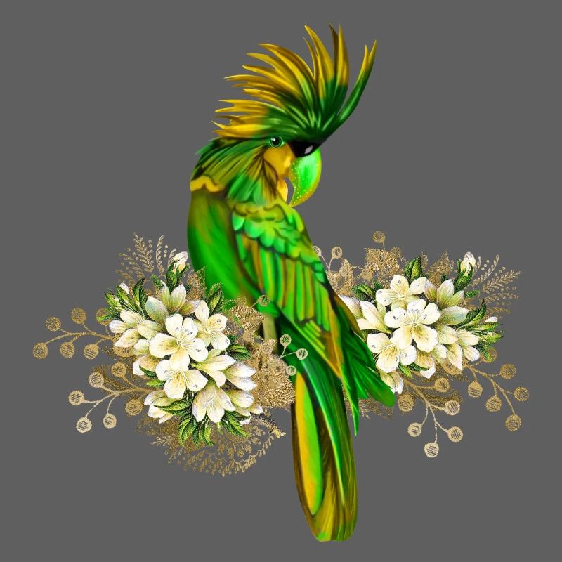 Perroquet mignon avec des fleurs