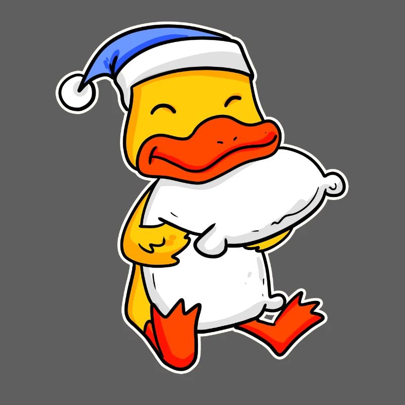 Duck with pillow and sleeping cap