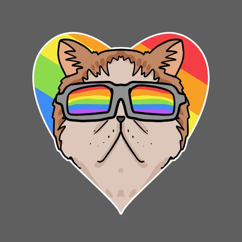 Regenbogen - Katze mit Brille und Herz