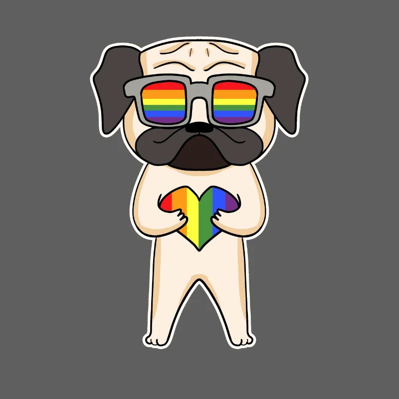 Regenbogen - Hund Mops mit Brille und Herz