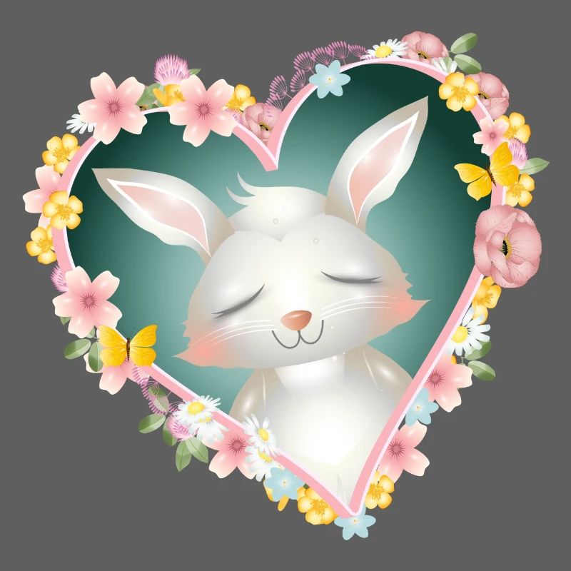 Rêves de lapin blanc mignons dans le cœur de fleur