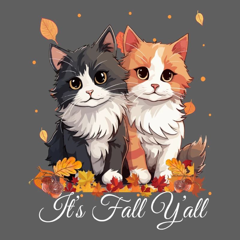 It's Fall Y'all Automne Chaton Feuilles