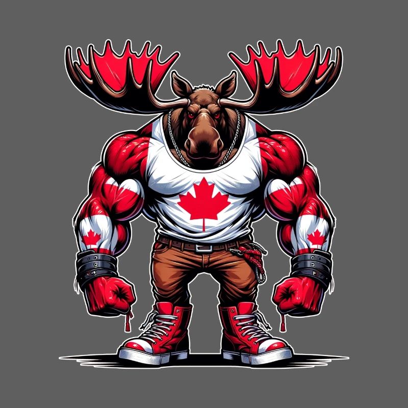 Wapiti du Canada avec drapeau national