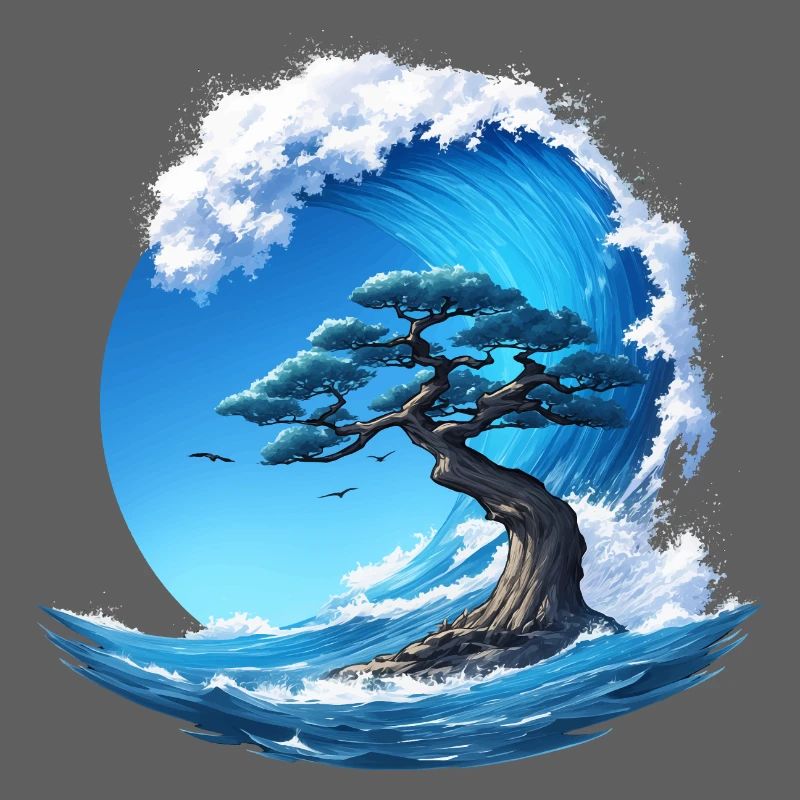 A tree under a wave