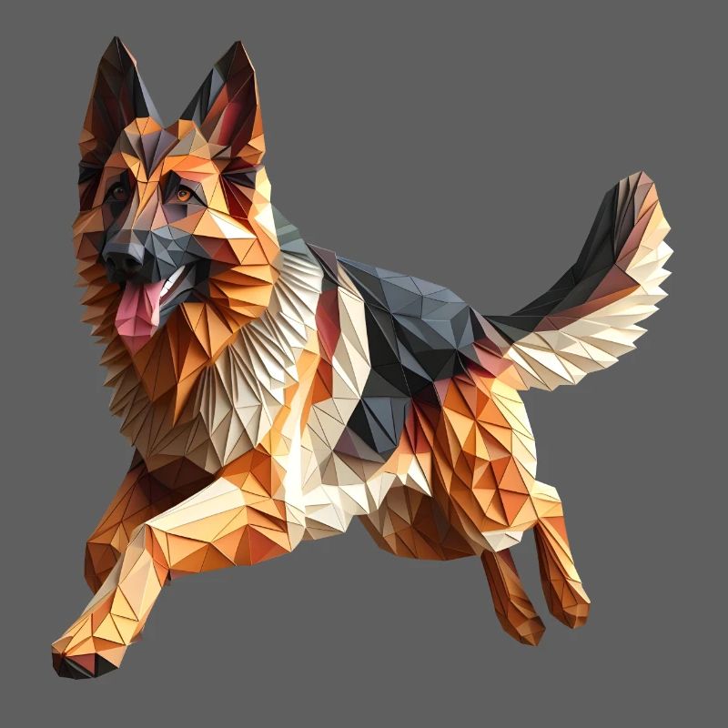 Deutscher Schäferhund Origami Geometrisch 3D