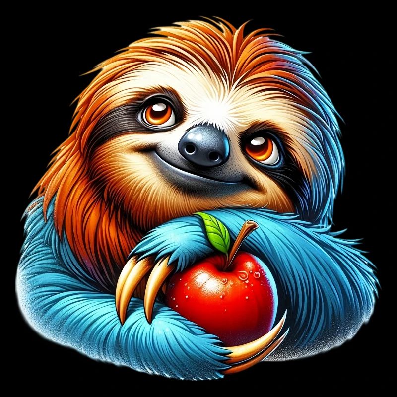 Faultier mit rotem Apfel