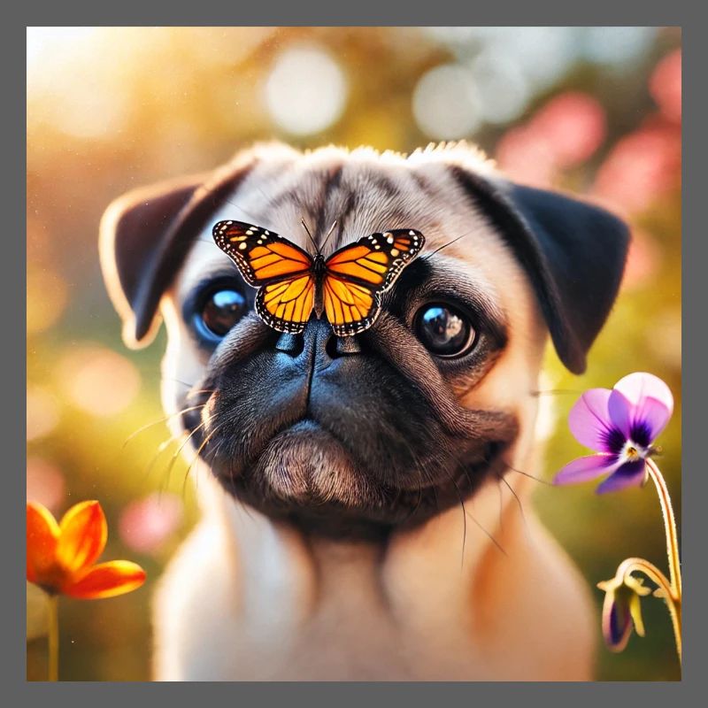 Smart dog with butterfly