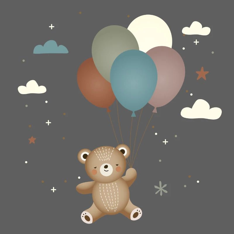 Flying bear with balloons in cute style