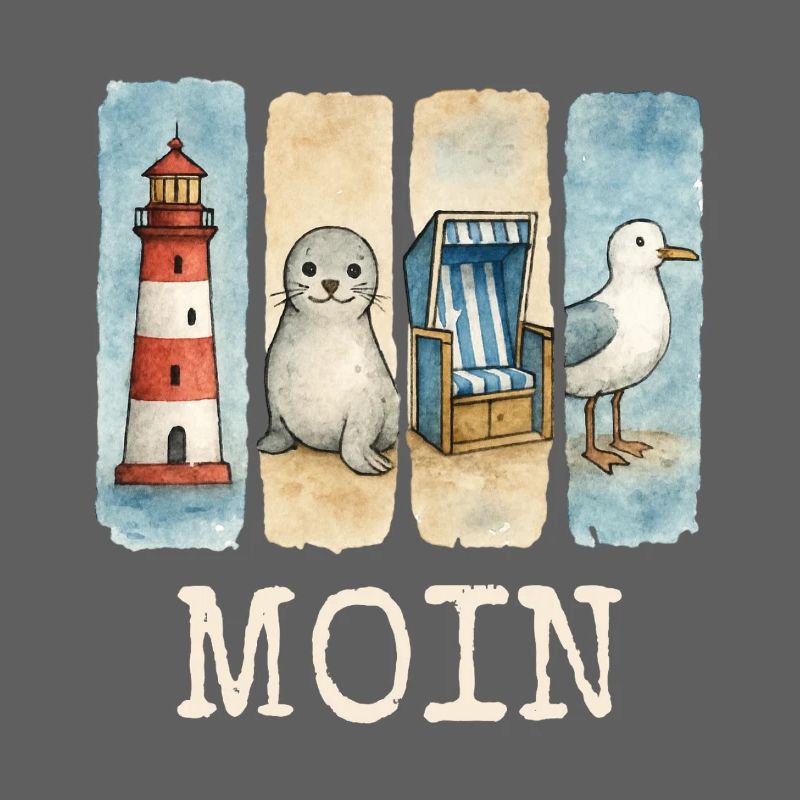 Moin Leuchtturm Robbe Strandkorb Möwe Küste
