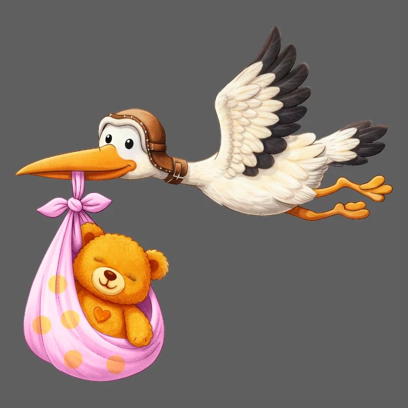 Baby Mädchen Storch mit Teddy im Tuch Geschenk