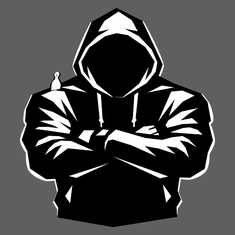 Kapuzenpulli-Figur und Vogel
