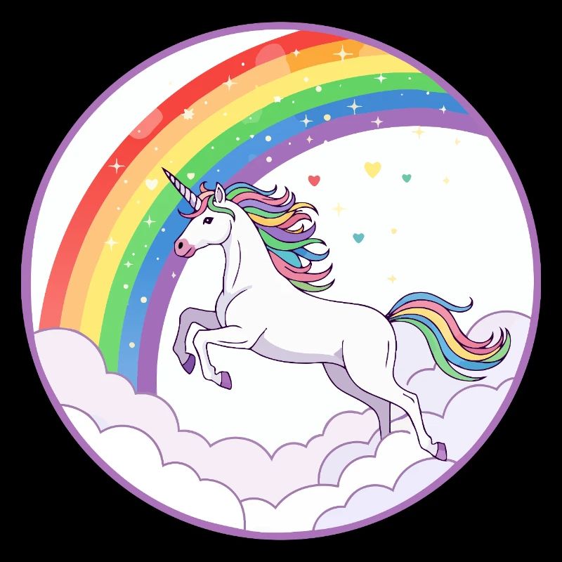 Regenbogen Einhorn über Wolken Herzchen Motiv