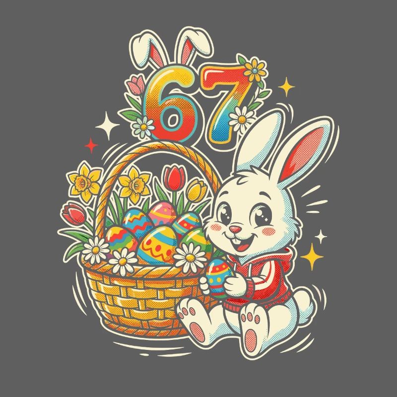 Osterhase mit buntem Osterei 67