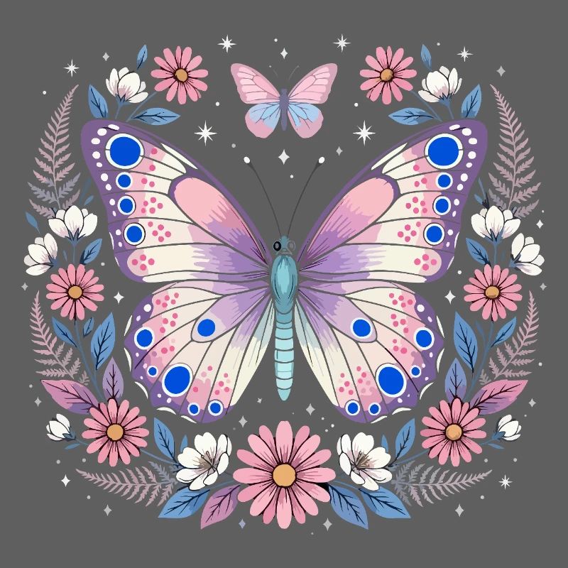 Papillon pastel dans une couronne de fleurs