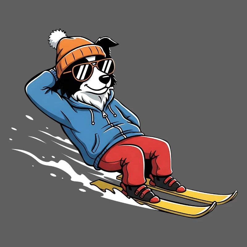 Relaxed Ski Dog With Sunglasses And Hat